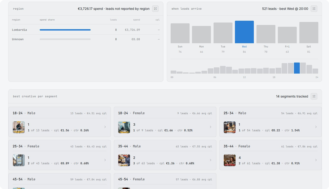 When leads arrive and best creative per segment